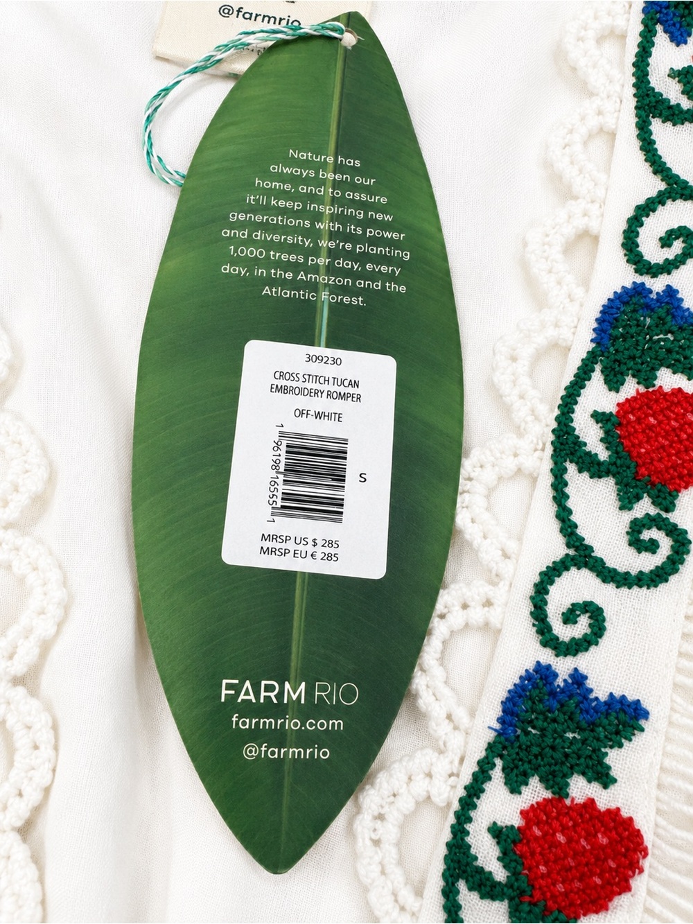 NWT FARM Rio Cross Stitch Tucan Embroidery Linen Romper Off White Size S - Picture 4 of 8